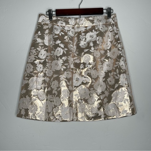 NWT J. Crew Metallic Floral A-Line Skirt Size 6 Champagne Gold Cream Office - Picture 2 of 10